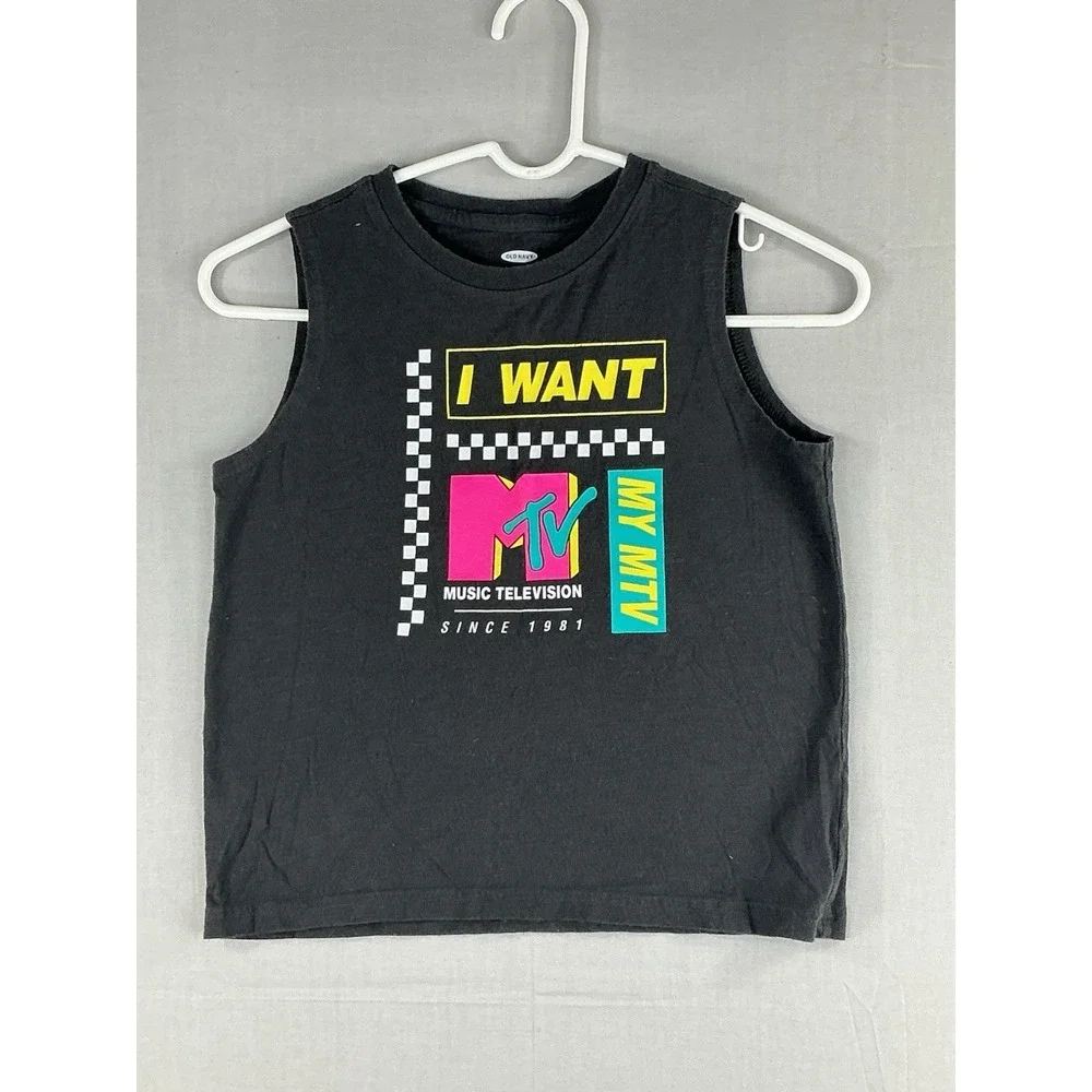 Old Navy MTV Graphic Sleeveless Tank Top Girls M Black Music Television